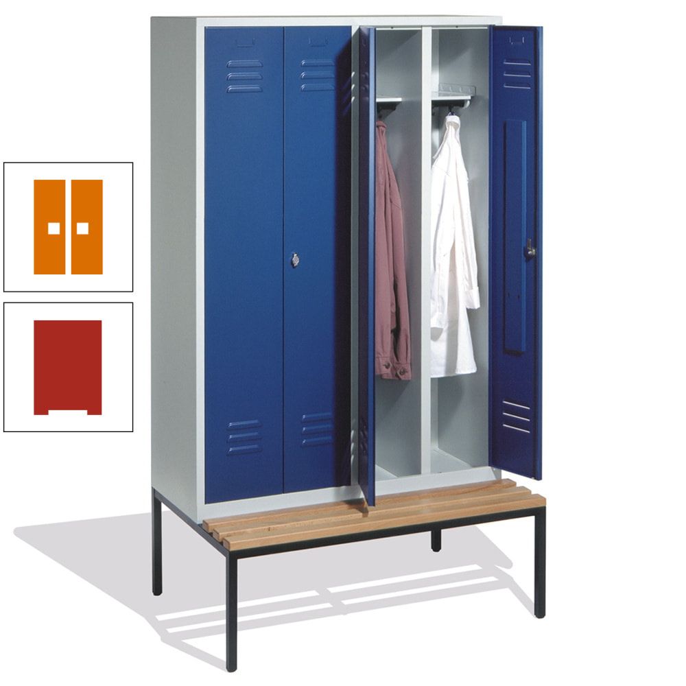 Doppel-Spindschrank, Buche Sitzbank untergebaut, 4 Abteile a 300 mm, Korpus lichtgrau, Tür anthrazitgrau, 2.090 x 1.190 x 815 mm (HxBxT)