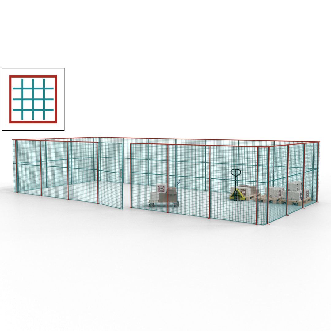Hallentrennwand - Flügeltür, Gitter - 19 Gitterwände - 2.200 x 10.900 x 4.900 mm (HxBxT) - Perlweiß/reinorange