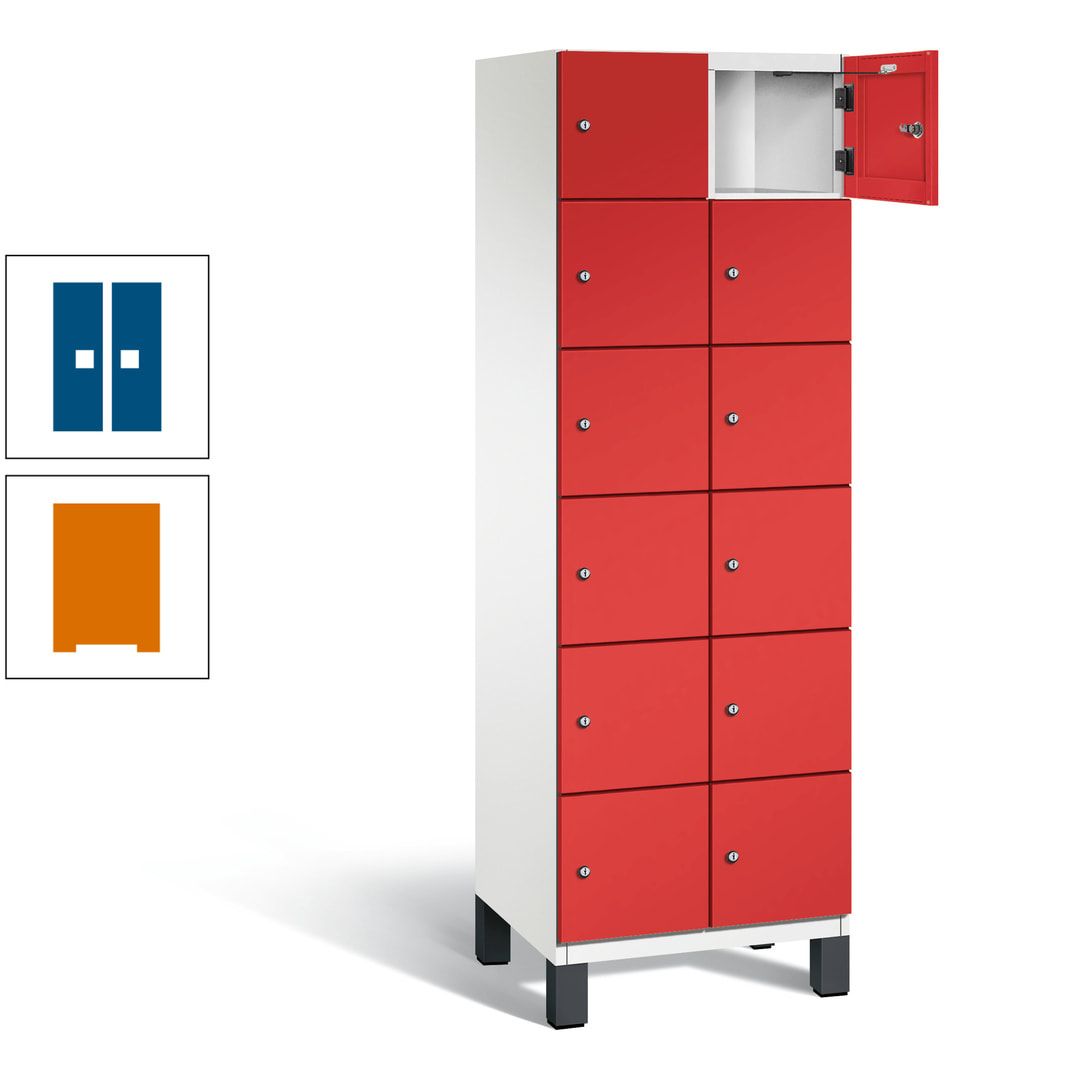 Fächerschrank, Stahlschrank, 12 Fächer, Türöffnungsbegrenzer, Füße, 1.980 x 600 x 525 mm (HxBxT), Korpus anthrazitgrau, Front anthrazitgrau