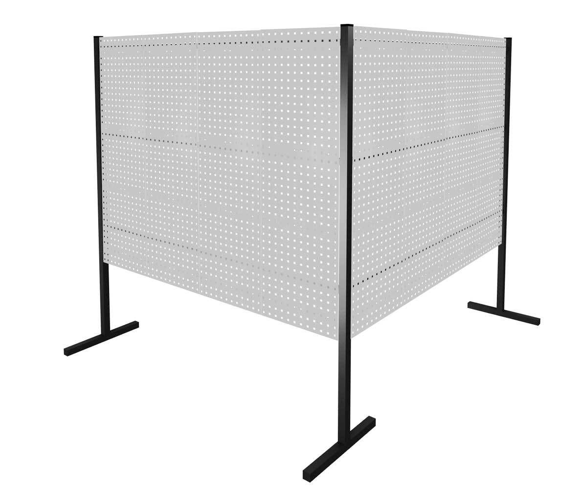 Modulare Trennwand, Werkzeugwand, Doppelfeld 90 Grad, 4 Lochplatten, Plattenhöhe 1.500 mm, 2.000 x 1.000 x 1.000 mm (HxBxT), Anthrazitgrau (RAL 7016)