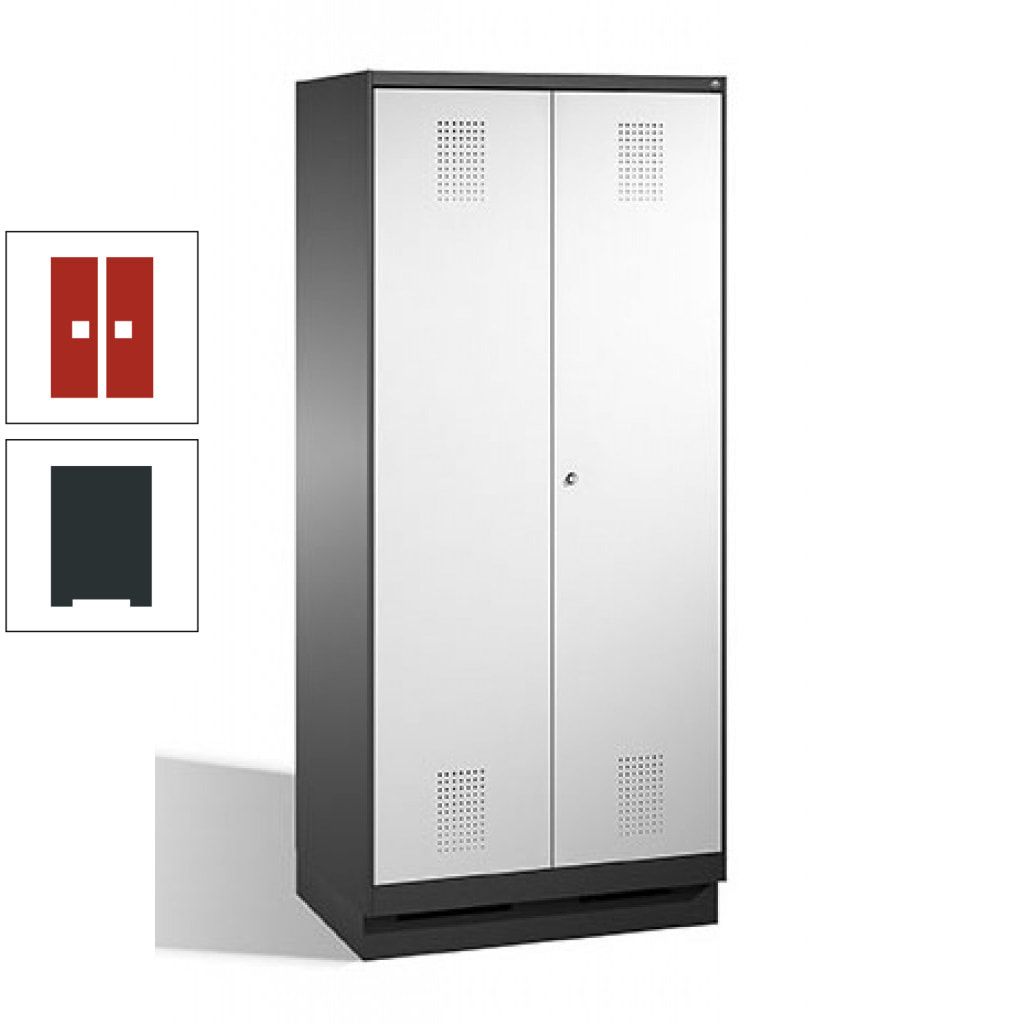 Doppel-Spind, Doppeltüren, Garderobenschrank mit Sockel, 2 Abteile a 400 mm, Korpus anthrazitgrau, Tür anthrazitgrau, 1.800 x 800 x 500 mm (HxBxT)