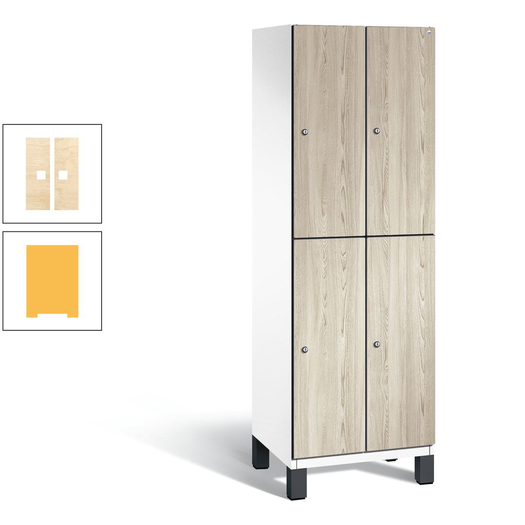 Fächerschrank, Garderobenschrank, mit Füßen, 2 Abteile, 1.980 x 600 x 525 mm (HxBxT), Korpus anthrazitgrau, Tür Donau-Ahorn