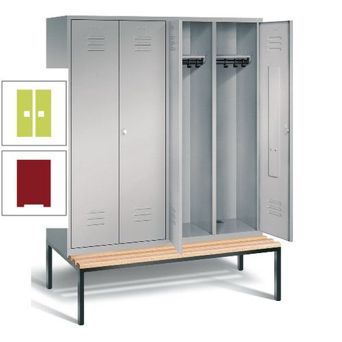 Doppel-Spindschrank, Buche Sitzbank untergebaut, 4 Abteile a 400 mm, Korpus lichtgrau, Tür anthrazitgrau, 2.090 x 1.590 x 815 mm (HxBxT)