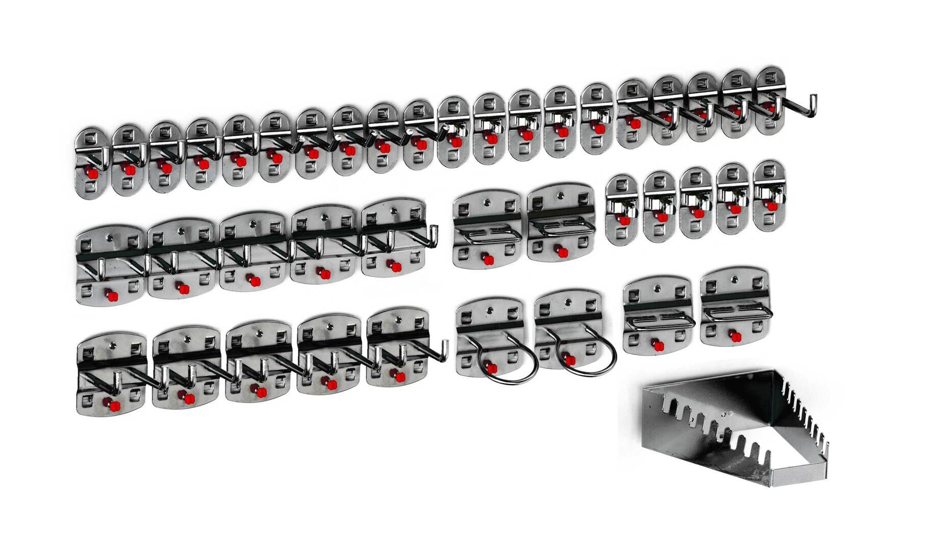 Werkzeughalterset, Hakenset, 42-teilig, für Lochplatten, Schraubsystem, Farbe Aluminium