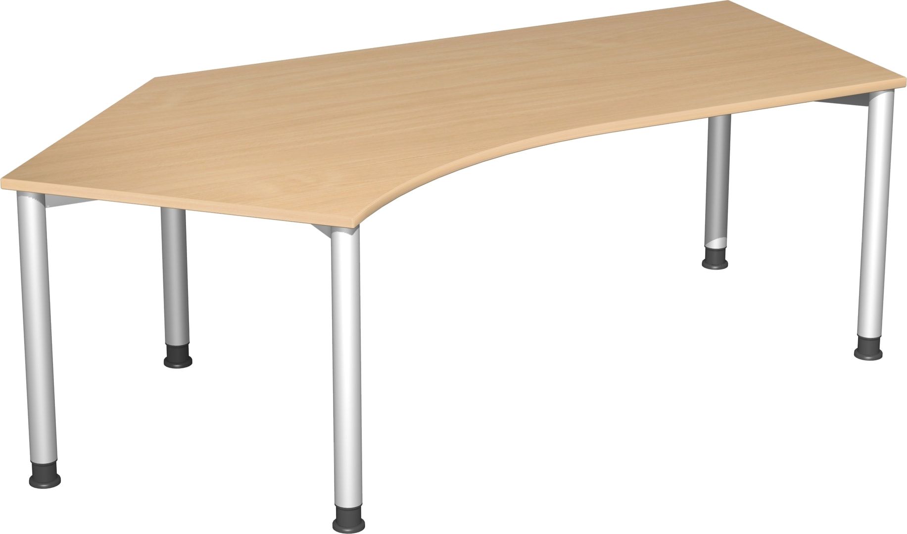 Schreibtisch, einseitig verkürzt, 4-Fuß Flex, Winkel links, höhenverstellbar, 680-800 x 2.166 x 1.130 mm (HxBxT), Gestell anthrazit, Dekor lichtgrau