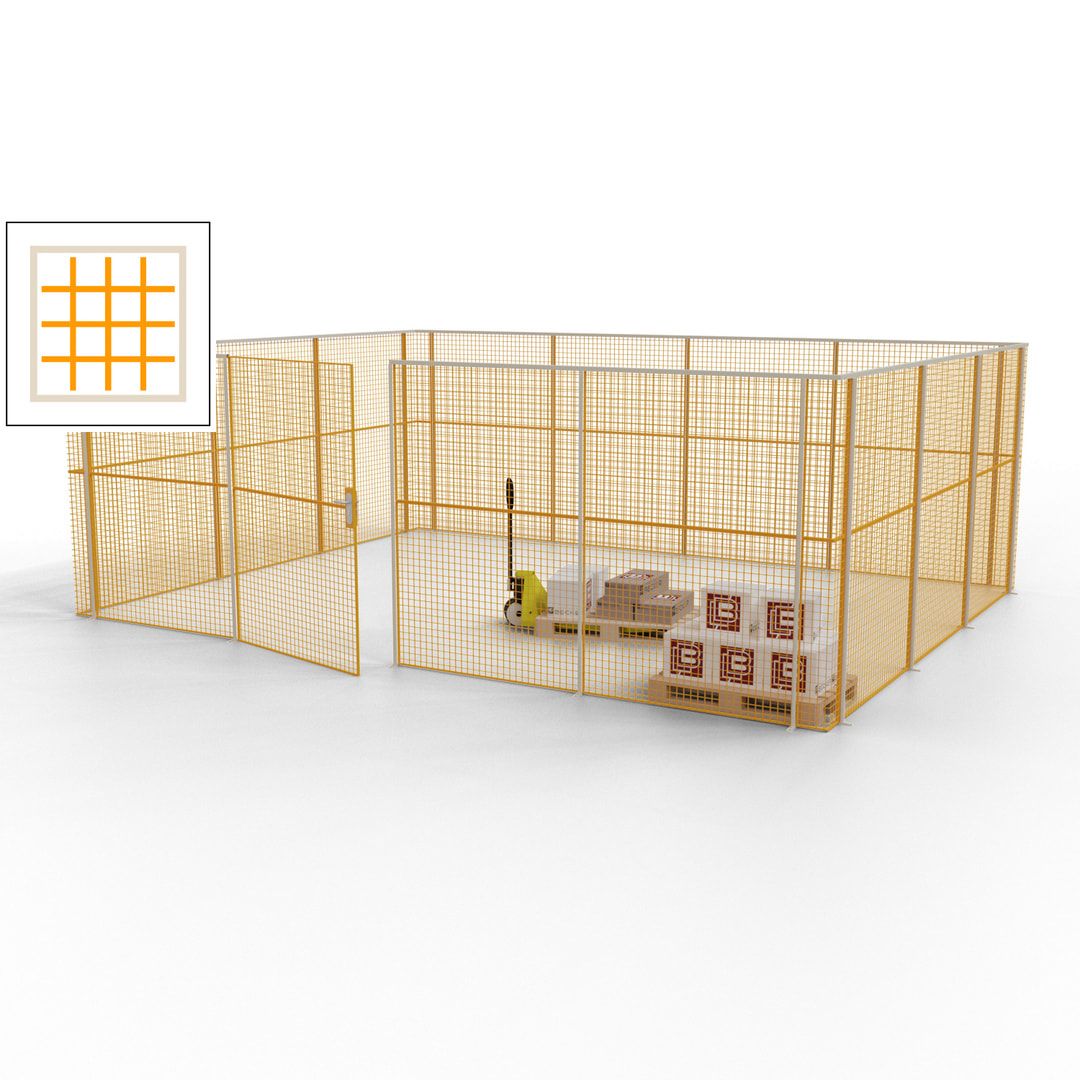 Maschinen Schutzgitter - Hallentrennwand - Sicherheitszaun - Tür - 21 m - 2.200 x 6.400 x 4.900 mm (HxBxT) - enzianblau