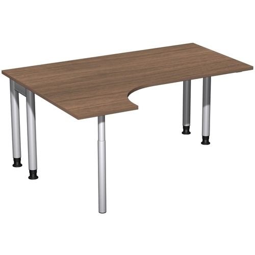 Eckschreibtisch, Ecke links, Füße einseitig verkürzt, 4-Fuß Pro, höhenverstellbar, 680-800 x 1.600 x 1.200 mm (HxBxT), Dekor Ahorn