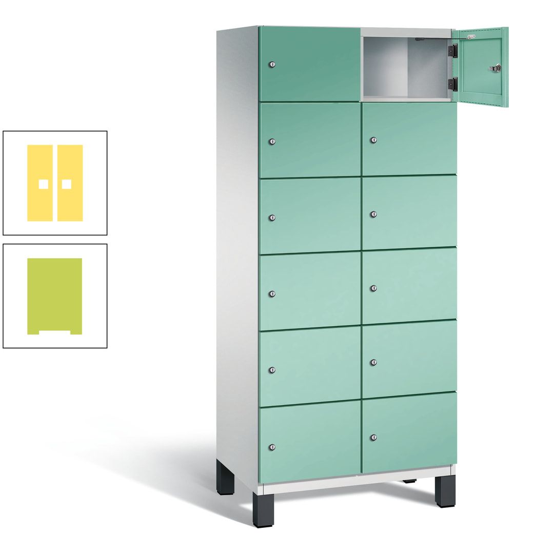 Fächerschrank, Stahlschrank, 12 Fächer, Türöffnungsbegrenzer, Füße, 1.980 x 800 x 525 mm (HxBxT), Korpus anthrazitgrau, Front anthrazitgrau