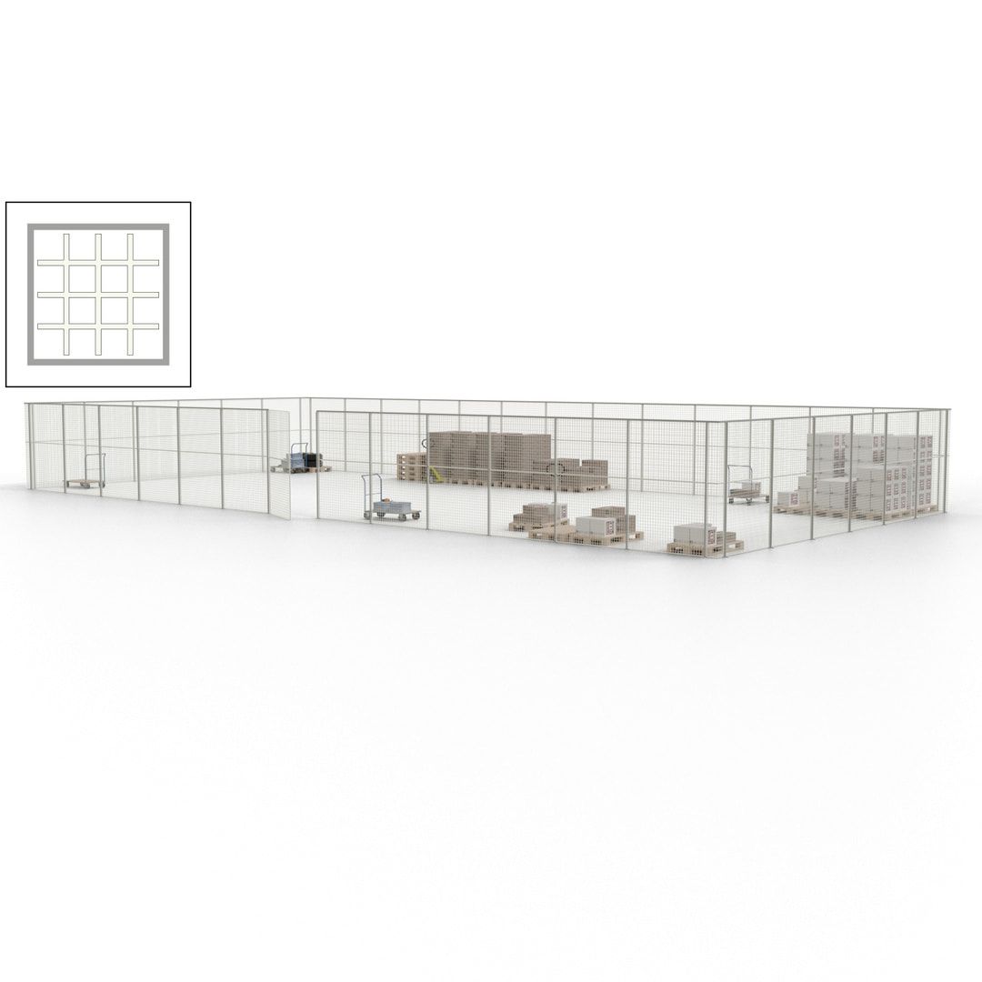 Maschinen Schutzgitter - Hallentrennwand - Sicherheitszaun - Tür - 57 m - 2.200 x 19.900 x 9.400 mm (HxBxT) - enzianblau