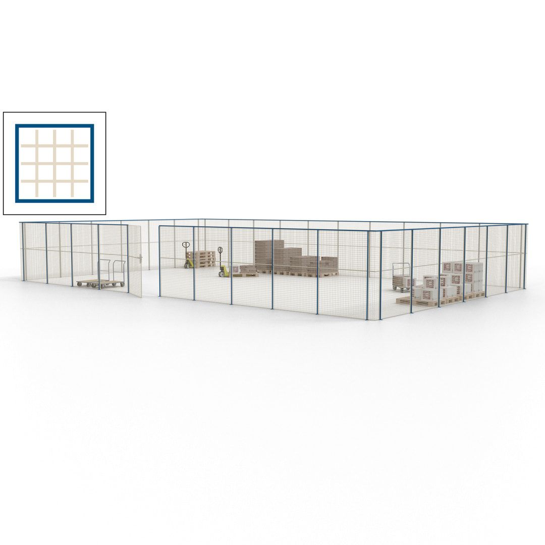 Maschinen Schutzgitter - Hallentrennwand - Sicherheitszaun - Tür - 48 m - 2.200 x 15.400 x 9.400 mm (HxBxT) - enzianblau