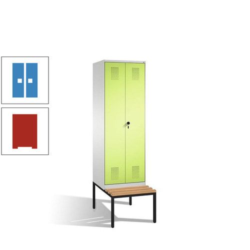 Doppel-Spind, Garderobenschrank, Buche Sitzbank untergebaut, 2 Abteile a 300 mm, Korpus anthrazitgrau, Tür anthrazitgrau, 2.090 x 600 x 815 mm (HxBxT)
