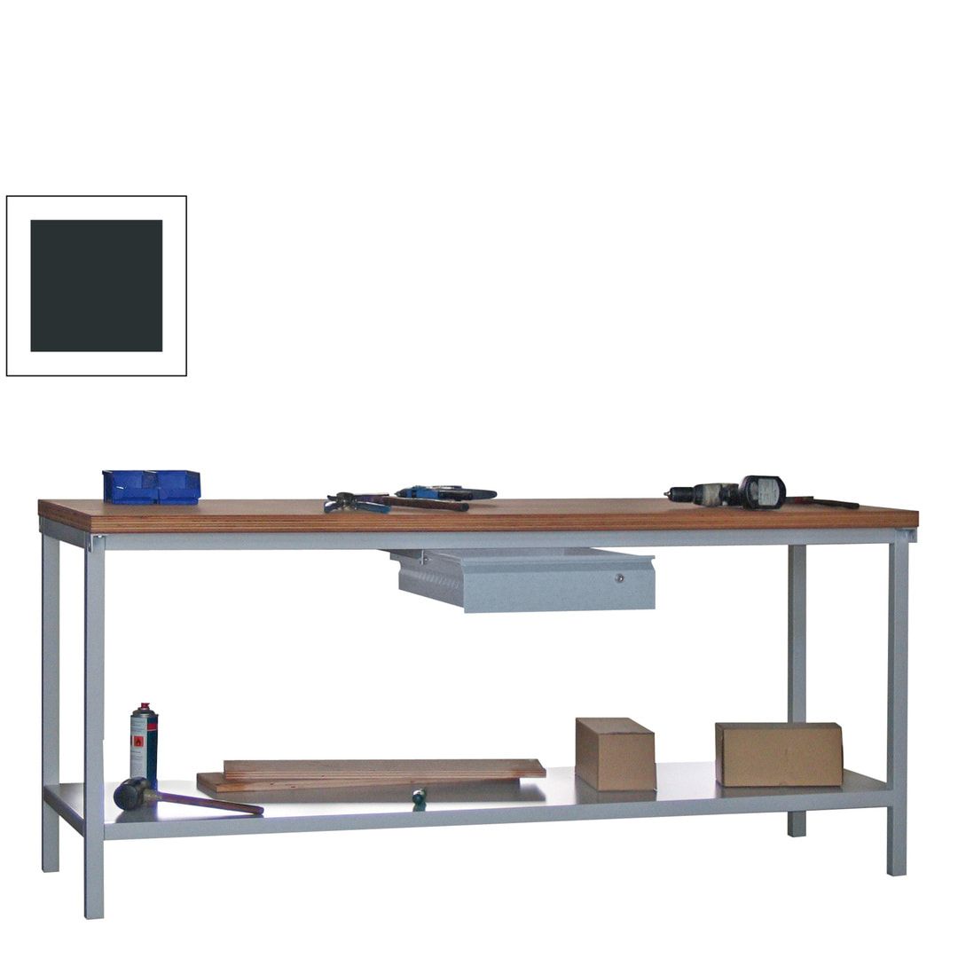 Werkbank mit Ablageboden - 1 Schublade - 900 x 2.000 x 700 mm (HxBxT) - Traglast 1.400 kg - anthrazitgrau