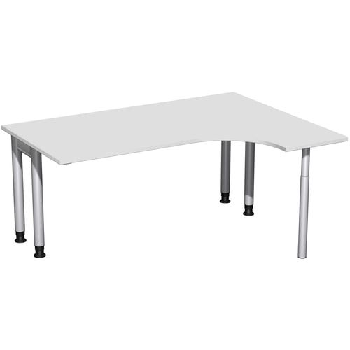 Eckschreibtisch, Ecke rechts, Füße einseitig verkürzt, 4-Fuß Pro, höhenverstellbar, 680-800 x 1.600 x 1.200 mm (HxBxT), Dekor Ahorn