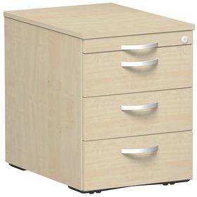 Rollcontainer, 3 Metallschubladen, Utensilienfach, Zentralverriegelung, 565 x 438 x 600 mm (HxBxT), Frontfarbe wählbar, Korpusfarbe wählbar