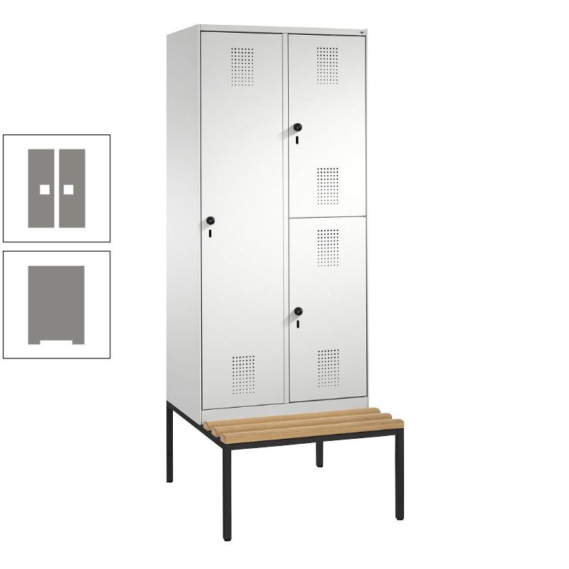Garderobenschrank, Spind ein- und doppelstöckig Sitzbank, 2 Abteile, 3 Fächer, 2.090 x 800 x 500 mm (HxBxT), Front anthrazitgrau, Korpus anthrazitgrau