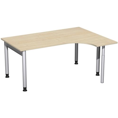 Eckschreibtisch, Ecke rechts, Füße einseitig verkürzt, 4-Fuß Pro, höhenverstellbar, 680-800 x 1.600 x 1.200 mm (HxBxT), Dekor Ahorn