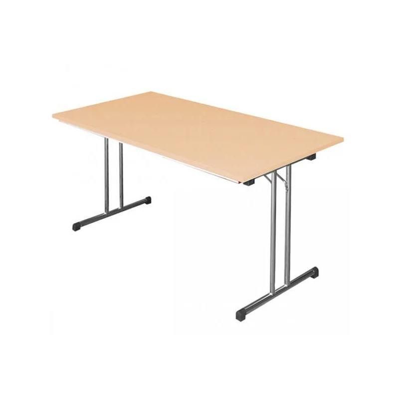Klapptisch, T-Fuß, 750 x 1.200 x 800 mm (HxBxT), Gestell verchromt, Platte Ahorn, melaminbeschichtet, Nivelliergleiter, Sicherheitsarretierung