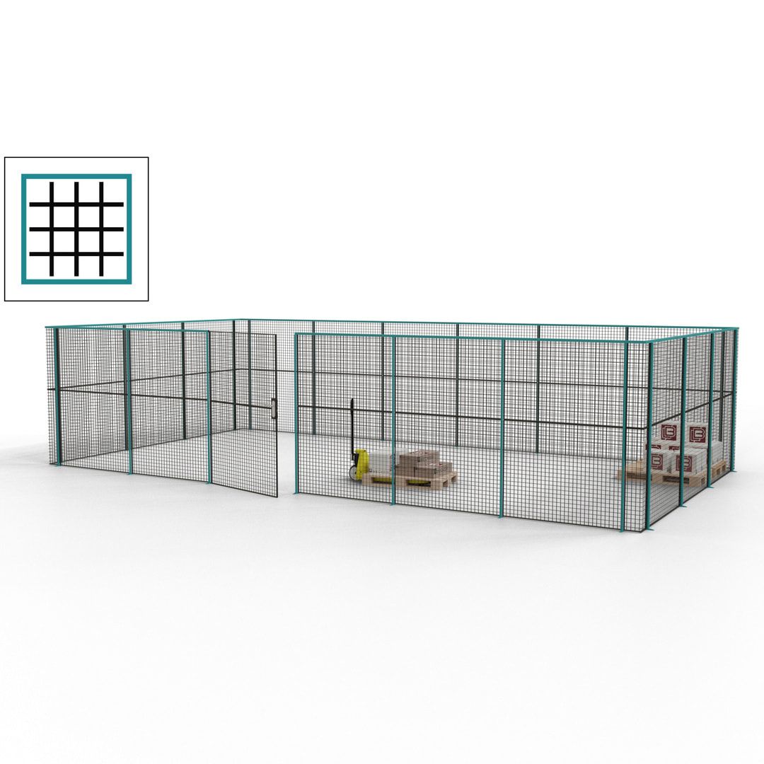 Maschinen Schutzgitter - Hallentrennwand - Sicherheitszaun - Tür - 27 m - 2.200 x 9.400 x 4.900 mm (HxBxT) - enzianblau