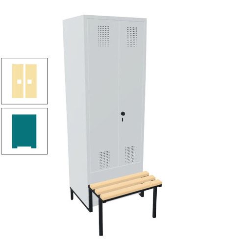 Doppel-Spind, Garderobenschrank, Buche Sitzbank integriert, 2 Abteile a 400 mm, Korpus anthrazitgrau, Tür anthrazitgrau, 1.850 x 800 x 815 mm (HxBxT)