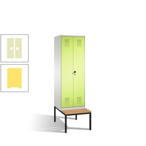 Doppel-Spind, Garderobenschrank, Buche Sitzbank untergebaut, 2 Abteile a 300 mm, Korpus anthrazitgrau, Tür anthrazitgrau, 2.090 x 600 x 815 mm (HxBxT)