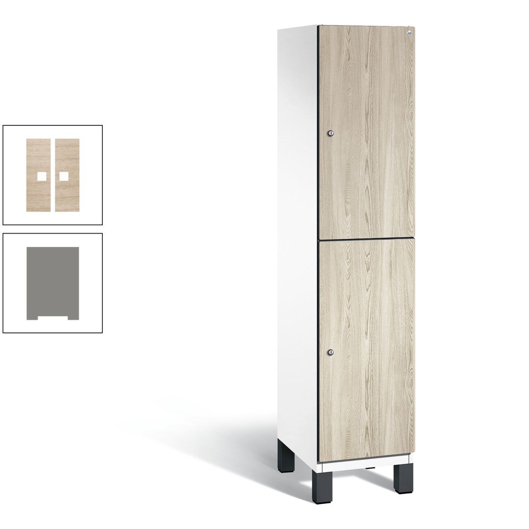 Fächerschrank, Garderobenschrank, mit Füßen, 1 Abteile, 1.980 x 400 x 525 mm (HxBxT), Korpus anthrazitgrau, Tür Donau-Ahorn