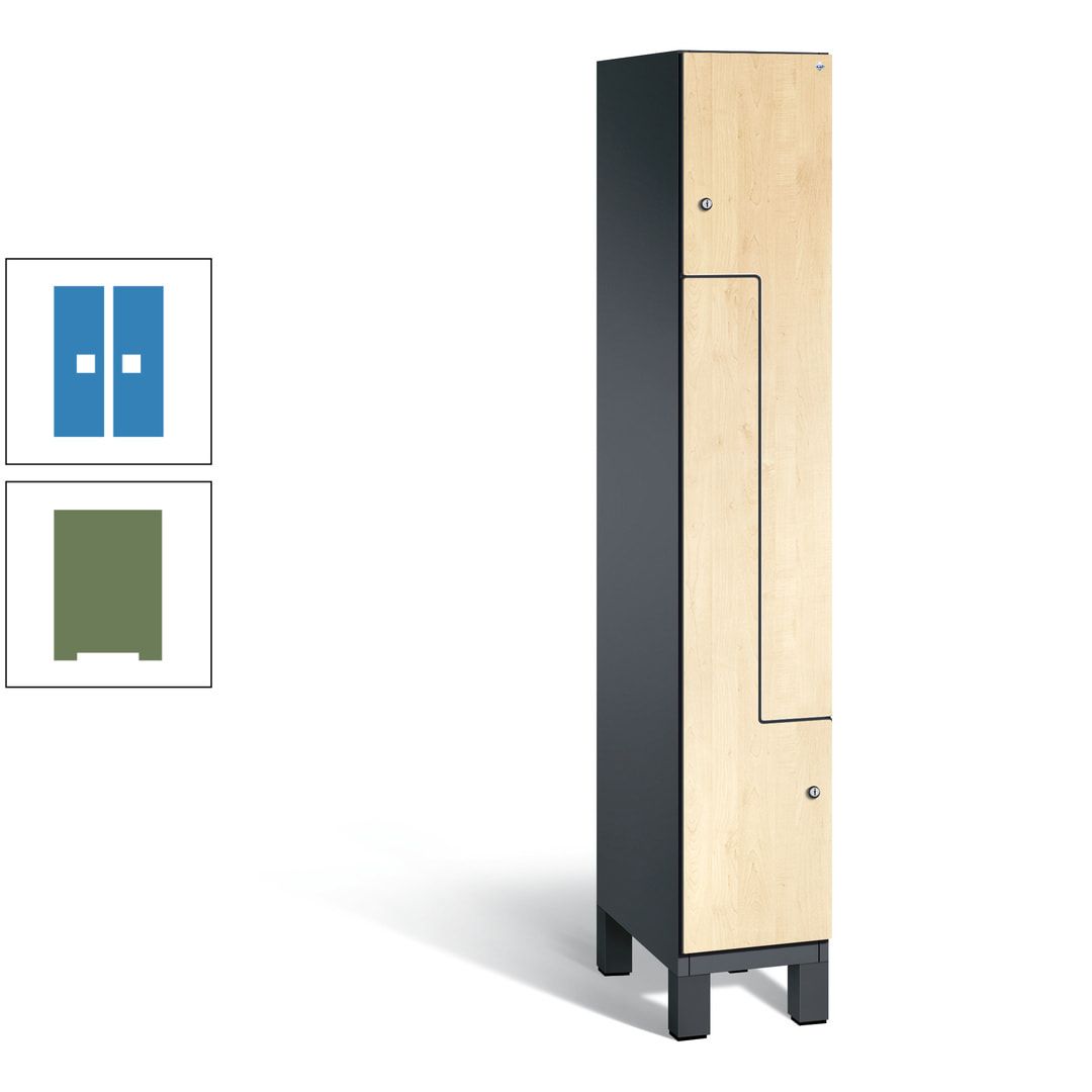 Z-Garderobenspind mit Füßen, 2 Personen, 1.980 x 300 x 525 mm (HxBxT), Korpus anthrazitgrau, Tür anthrazitgrau