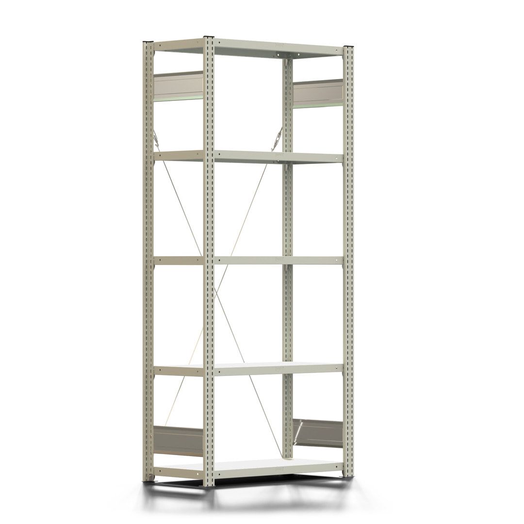 Fachbodenregal mit Tiefenriegel - 150 kg - (HxBxT) 2.000 x 875 x 400 mm - Anbauregal - lichtgrau - 5 Böden - BERT