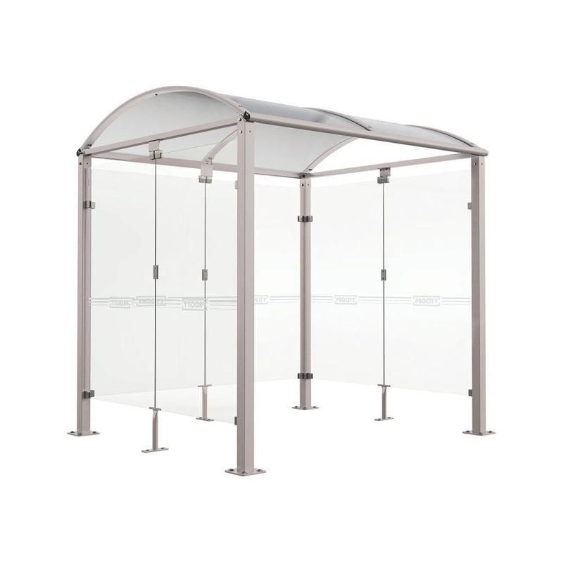 Fahrradunterstand, Fahrradüberdachung, All-in-One + Zusatz, Sicherheitsglas, 2.635 x 5.000 x 2.090 mm (HxBxT), auf Bodenplatten, Farbe enzianblau