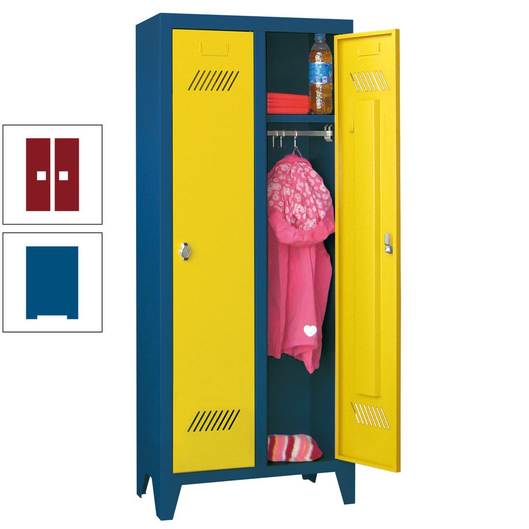 Spindschrank f. Kindergärten - mit Füßen - Höhe 1.300 mm - 2 Abteile a 250 mm - Zylinderschloss - anthrazitgrau