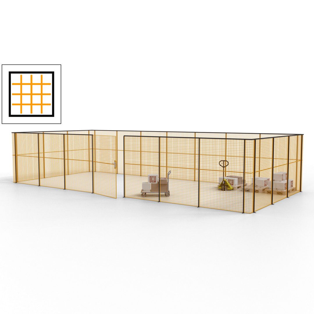 Hallentrennwand - Flügeltür, Gitter - 19 Gitterwände - 2.200 x 10.900 x 4.900 mm (HxBxT) - Perlweiß/reinorange