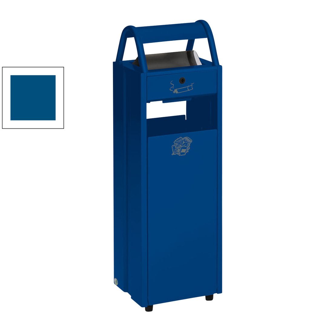 Abfallsammler mit Ascher und Schutzdach - Volumen 35 l - Ascher 5 l - 960 x 300 x 250 mm (HxBxT) - enzianblau