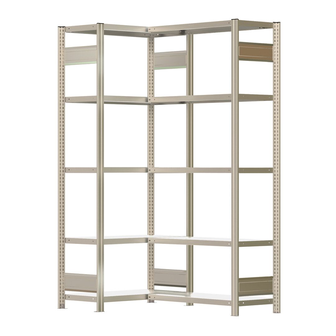 Eckregal mit 5 Stahlfachböden - 150 kg - 2.000 x 1.201 x 931 mm (HxBxT) - verzinkt - Fachbodenregal - BERT