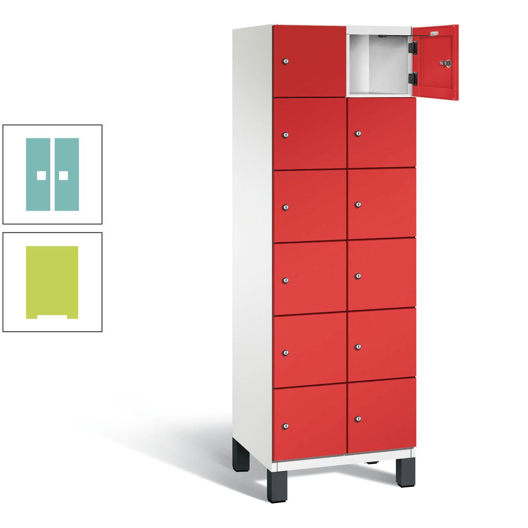 Fächerschrank, Stahlschrank, 12 Fächer, Türöffnungsbegrenzer, Füße, 1.980 x 600 x 525 mm (HxBxT), Korpus anthrazitgrau, Front anthrazitgrau