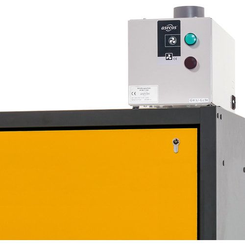 Entlüftungsaufsatz für Asecos Sicherheitsschränke, 230 V, 45 W, 35 dB, 30 Hz, geräuscharm, 200 x 400 x 200 mm (HxBxT)