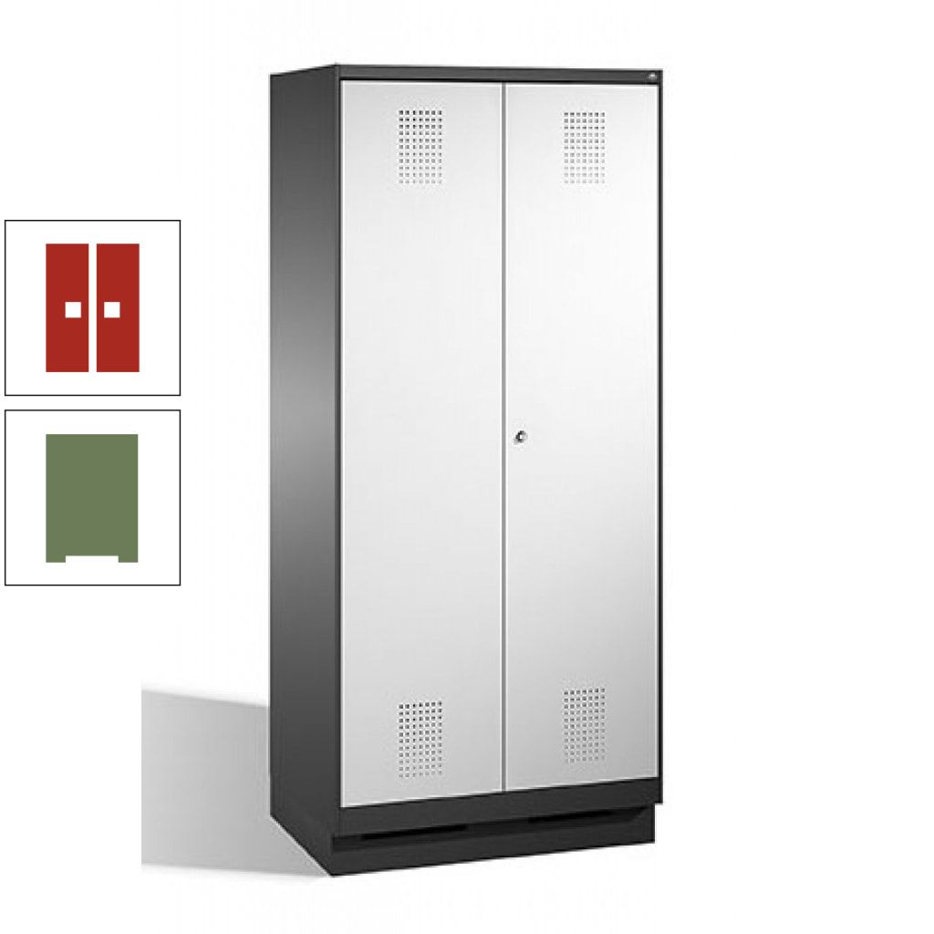 Doppel-Spind, Doppeltüren, Garderobenschrank mit Sockel, 2 Abteile a 400 mm, Korpus anthrazitgrau, Tür anthrazitgrau, 1.800 x 800 x 500 mm (HxBxT)