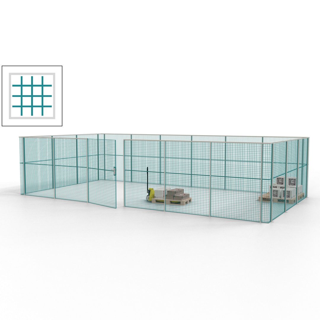 Maschinen Schutzgitter - Hallentrennwand - Sicherheitszaun - Tür - 27 m - 2.200 x 9.400 x 4.900 mm (HxBxT) - enzianblau