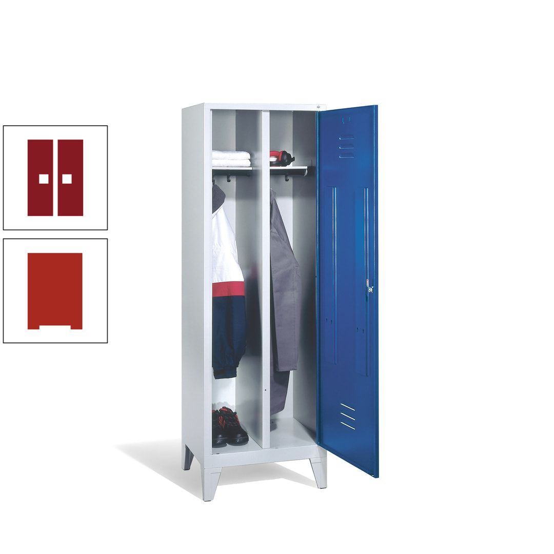 Doppel-Spind mit Großtür, Garderobenschrank mit Füßen, 2 Abteile a 300 mm, Korpus anthrazitgrau, Tür anthrazitgrau, 1.850 x 610 x 500 mm (HxBxT)
