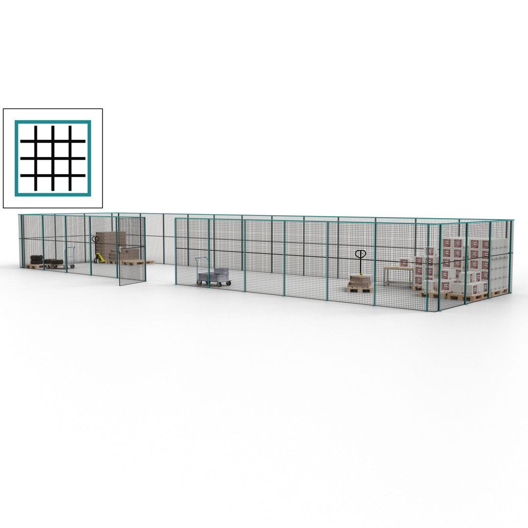 Maschinen Schutzgitter - Hallentrennwand - Sicherheitszaun - Tür - 45 m - 2.200 x 18.400 x 4.900 mm (HxBxT) - enzianblau