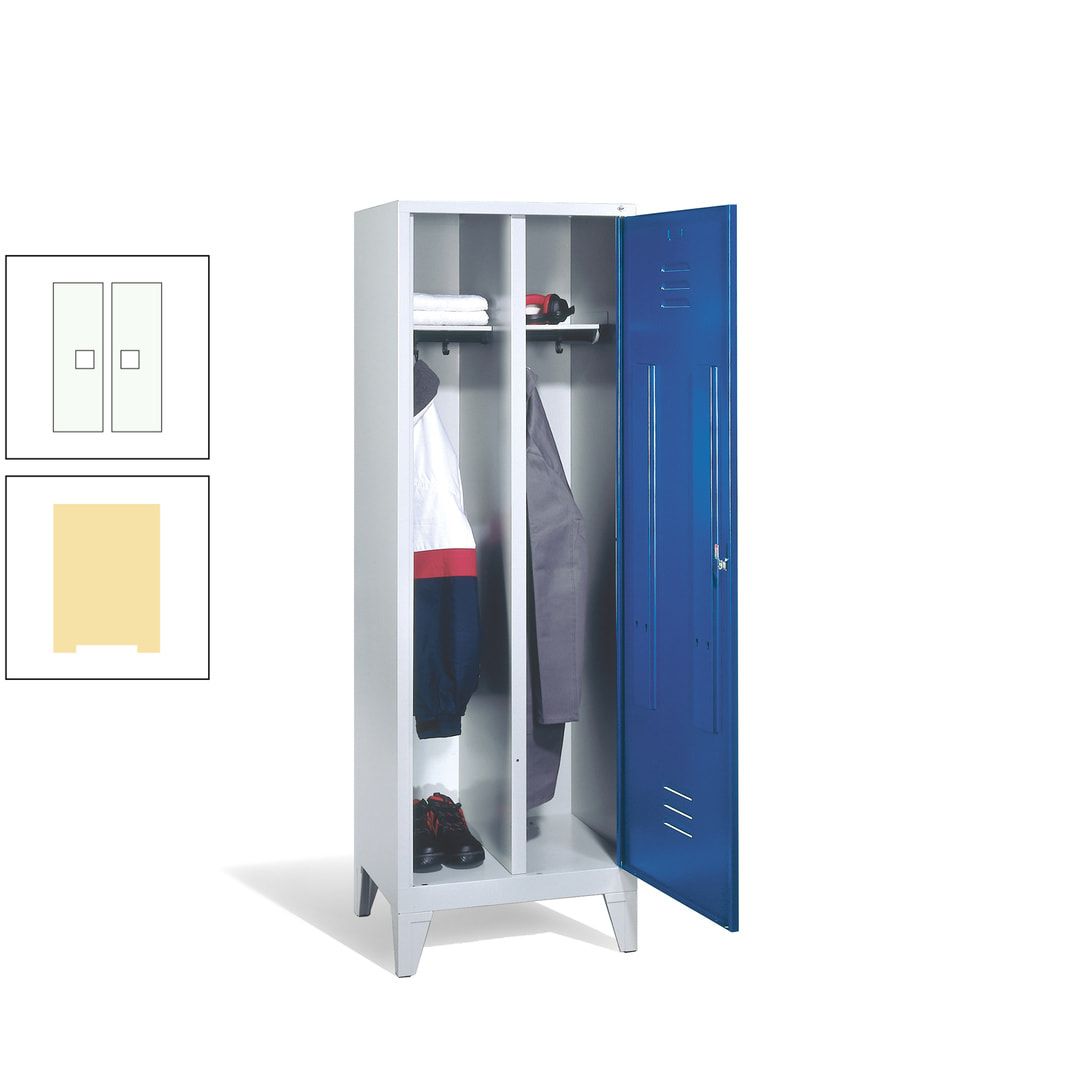 Doppel-Spind mit Großtür, Garderobenschrank mit Füßen, 2 Abteile a 300 mm, Korpus anthrazitgrau, Tür anthrazitgrau, 1.850 x 610 x 500 mm (HxBxT)