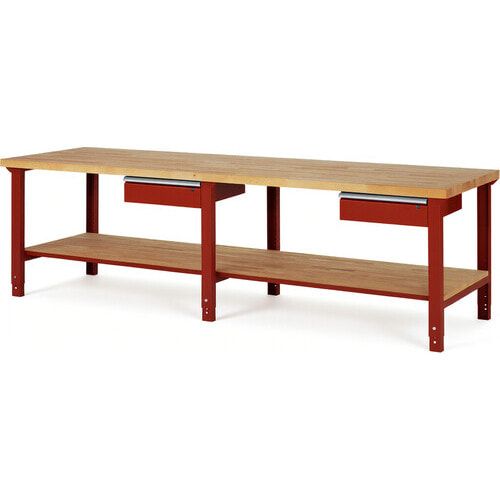 Werkbank mit Ablage - 2 Schubladen - 150:2 - höhenverstellbar 790 - 1.140 mm - 3.000 x 900 mm (BxT) - 750 kg - Buche - Anthrazitgrau