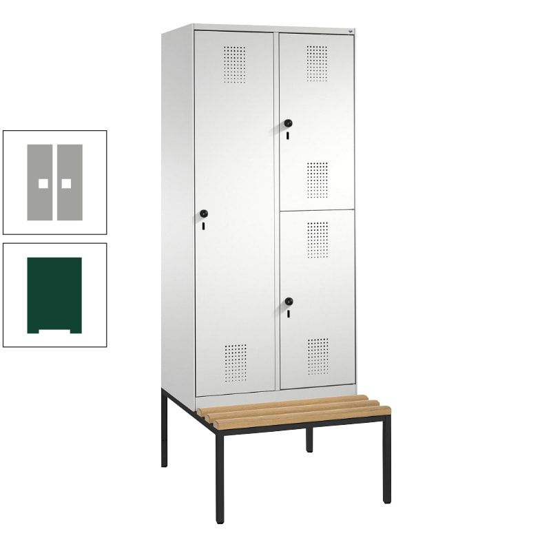 Garderobenschrank, Spind ein- und doppelstöckig Sitzbank, 2 Abteile, 3 Fächer, 2.090 x 800 x 500 mm (HxBxT), Front anthrazitgrau, Korpus anthrazitgrau