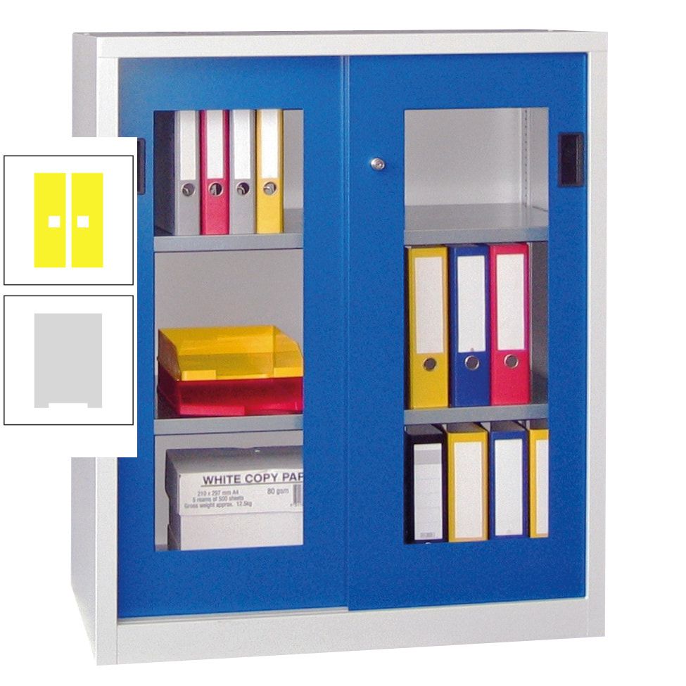 Schiebetürenschrank - Sichtfenstertüren - 1.000x1.000x400 mm (HxBxT) - 2 Böden, gepulvert - Zylinderschloss - anthrazitgrau