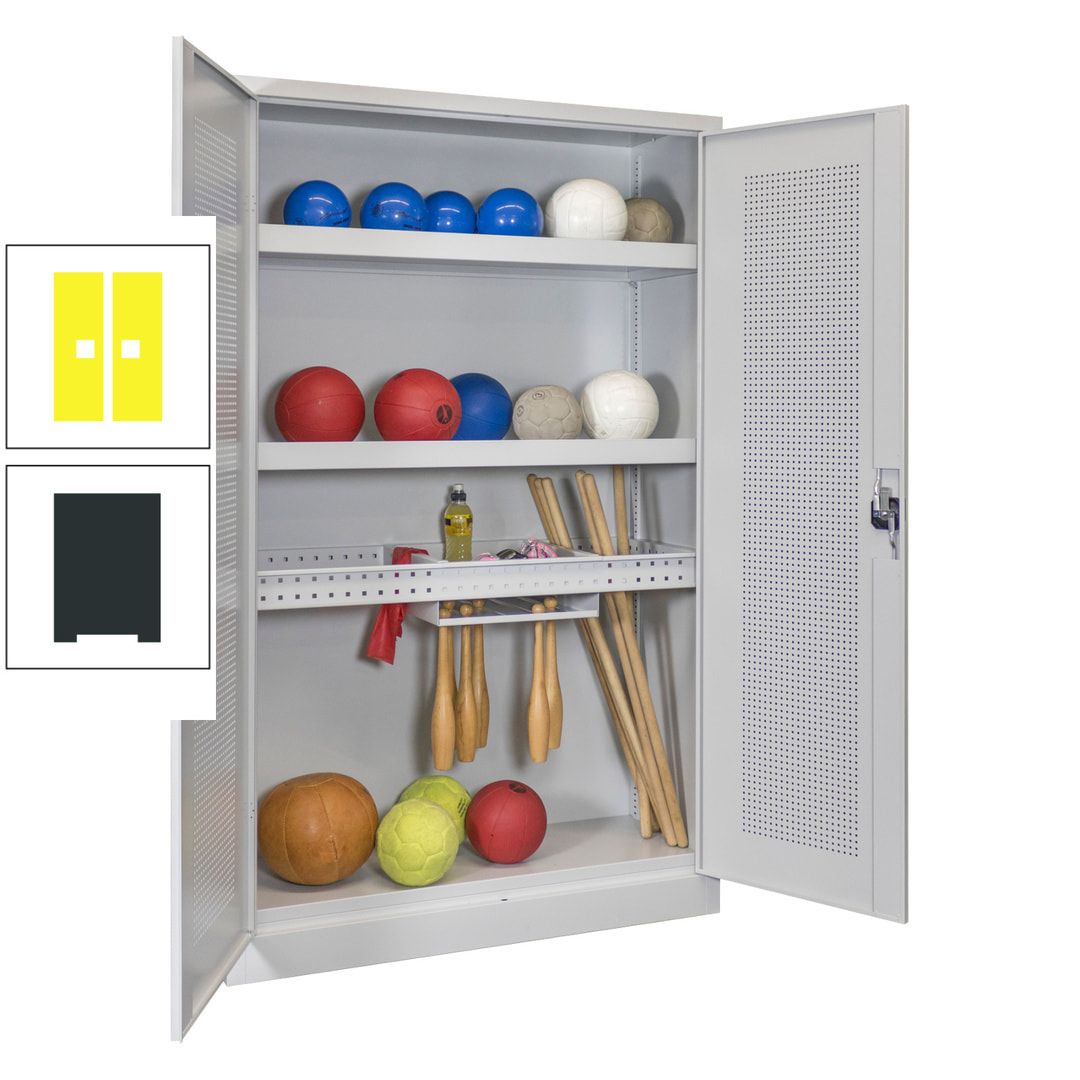 Sportschrank - Lochfeldtüren - Variante 2 - 1.950x1.200x500 mm (HxBxT) - anthrazitgrau