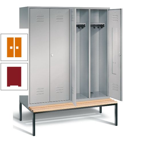 Doppel-Spindschrank, Buche Sitzbank untergebaut, 4 Abteile a 400 mm, Korpus lichtgrau, Tür anthrazitgrau, 2.090 x 1.590 x 815 mm (HxBxT)