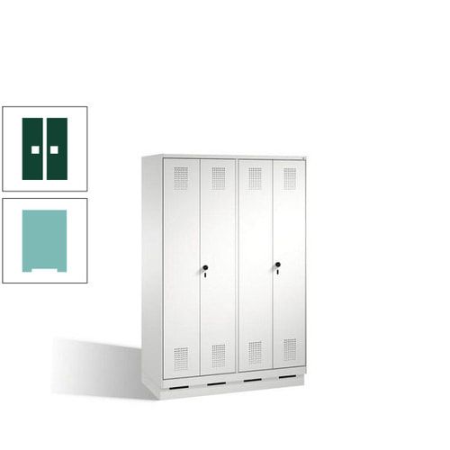 Doppel-Spind, Doppeltüren, Garderobenschrank mit Sockel, 4 Abteile a 300 mm, Korpus anthrazitgrau, Tür anthrazitgrau, 1.800 x 1.200 x 500 mm (HxBxT)