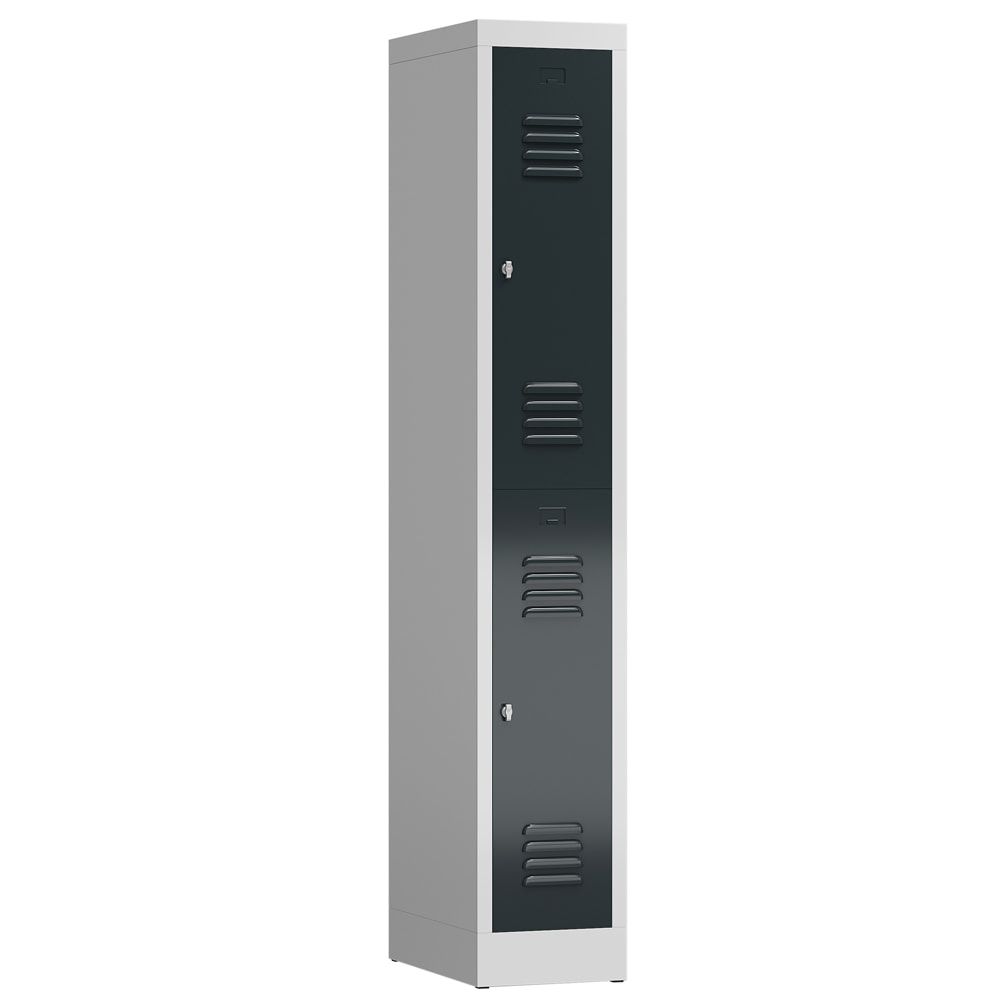 Garderobenschrank, Doppelstockspind, 1 Abteil, 2 Fächer, 1.800 x 310 x 500 mm (HxBxT), Stahl, Drehriegel, Korpus: lichtgrau, Front: anthrazitgrau