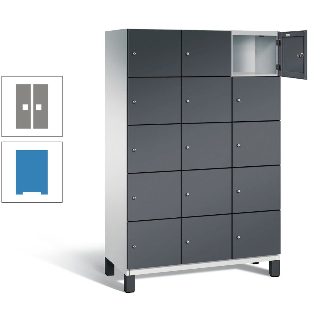 Fächerschrank, Stahlschrank, 15 Fächer, Türöffnungsbegrenzer, Füße, 1.980 x 1.200 x 525 mm (HxBxT), Korpus anthrazitgrau, Front anthrazitgrau