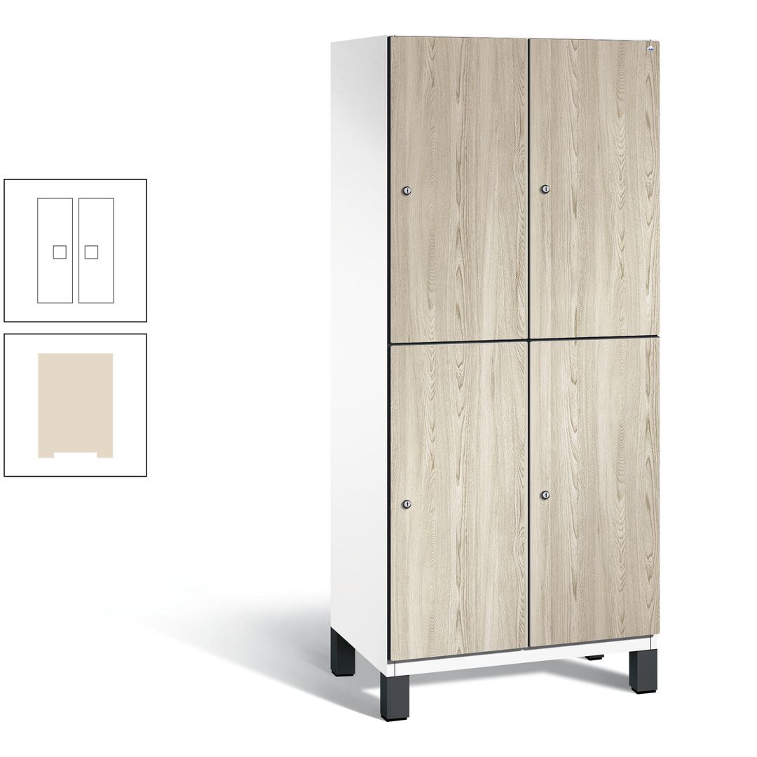 Fächerschrank, Garderobenschrank, mit Füßen, 2 Abteile, 1.980 x 800 x 525 mm (HxBxT), Korpus anthrazitgrau, Tür Donau-Ahorn