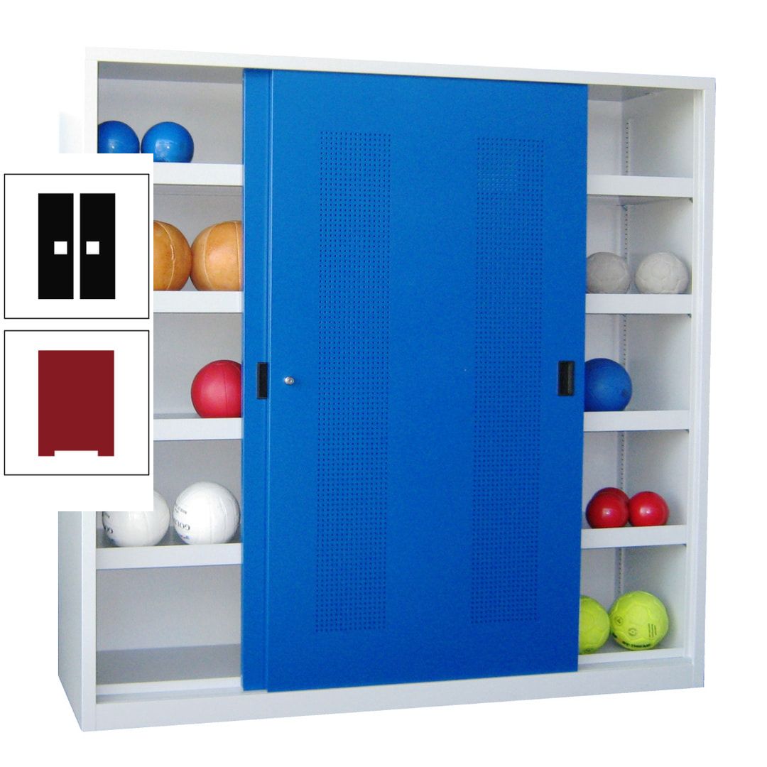 Ballschrank - Schiebetüren mit Lochfeld - Trennwand - 8 Böden - 1.950x2.000x600 mm (HxBxT) - anthrazitgrau