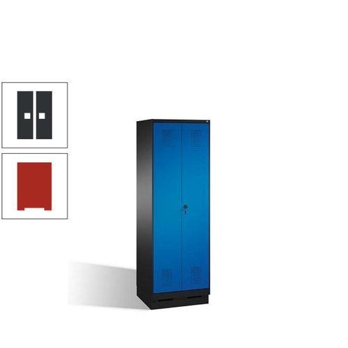 Doppel-Spind, Doppeltüren, Garderobenschrank mit Sockel, 2 Abteile a 300 mm, Korpus anthrazitgrau, Tür anthrazitgrau, 1.800 x 600 x 500 mm (HxBxT)